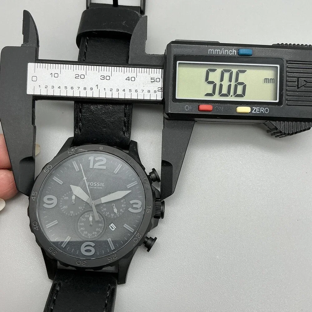 Fossil Nate Chronograph JR1354 Mens Watch 50mm Black Dial Leather New Battery